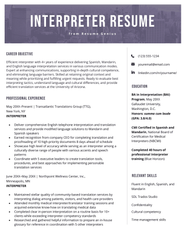 Interpreter Resume Sample 21 Skills To List