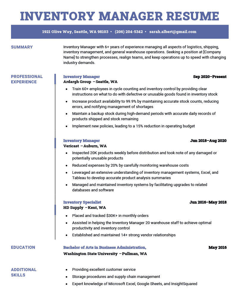 Inventory Manager Resume Example Free Download   Inventory Manager Resume Example Template 