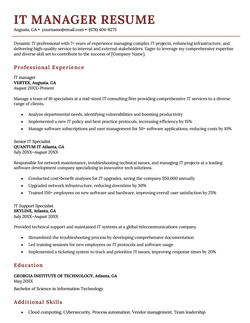 An IT resume example for an experienced applicant.