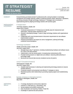 IT strategist resume example and template