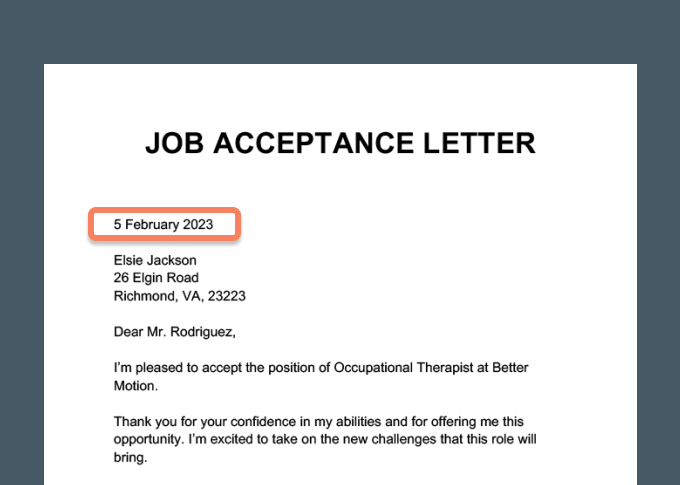 acceptance letter in job