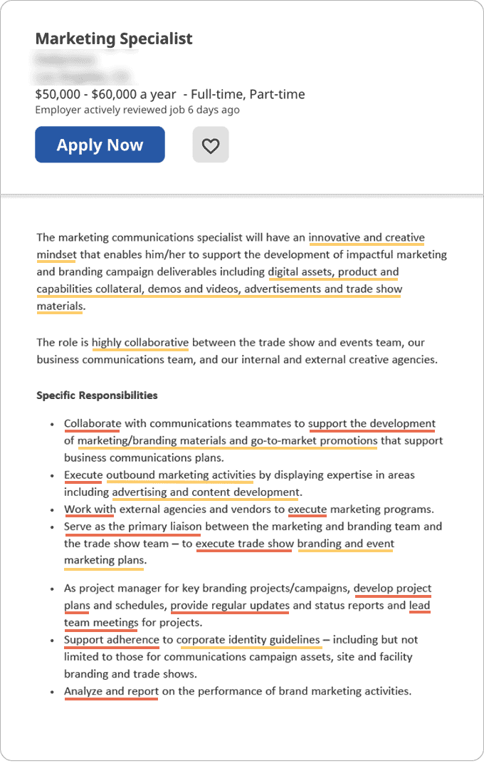 An example of a job ad with key details underlined