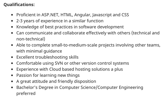 An example of some hard skills advertised on a job description