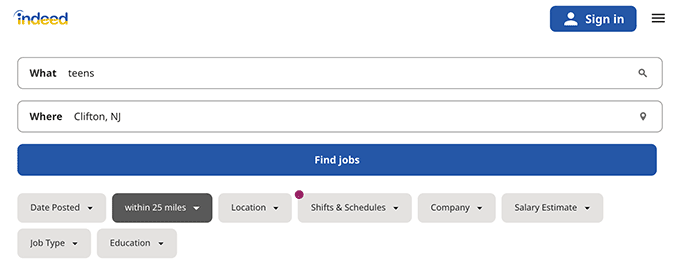 An example of how to find jobs or teens