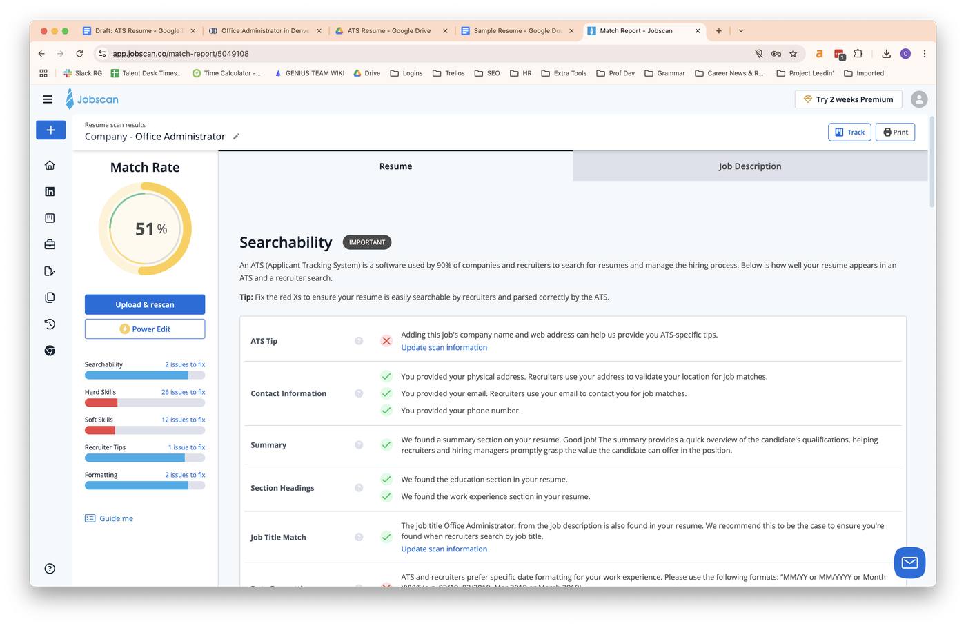 A screenshot showing the Jobscan