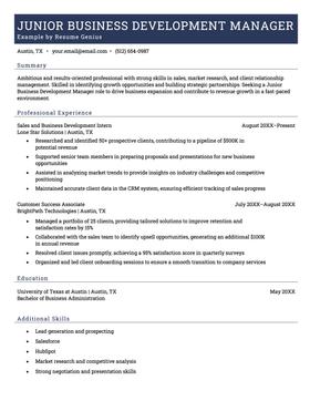 Example of a junior business development manager resume