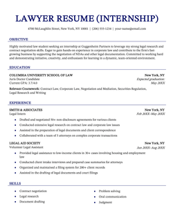 Junior lawyer resume example and template