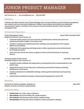 Example of a junior product manager resume