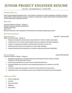 A junior project engineer resume example.