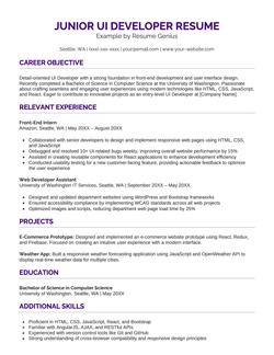 A resume example for a junior UI developer.