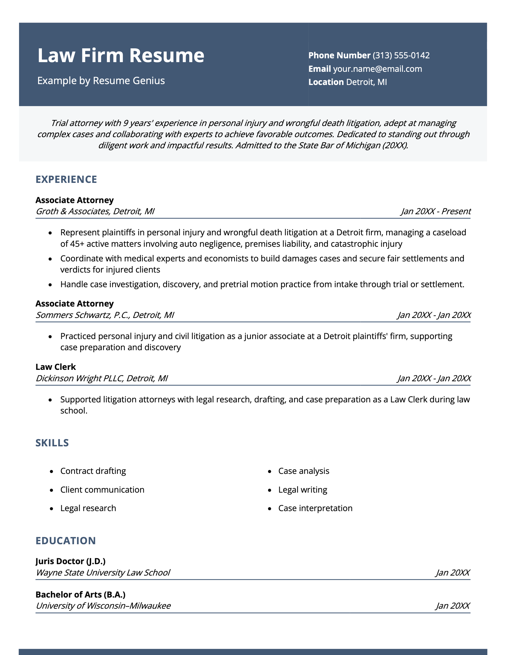 A sample law firm resume