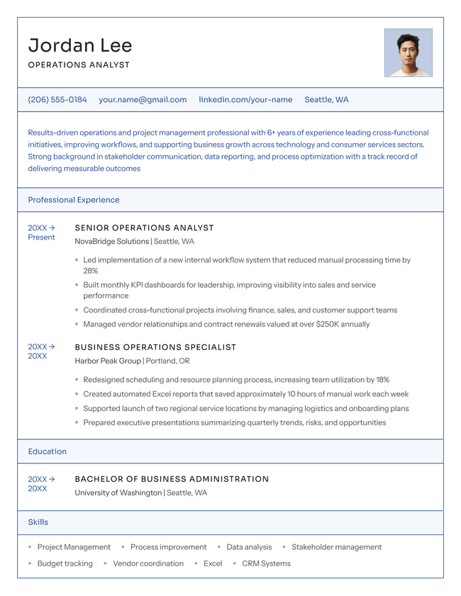 Layer resume template in blue color