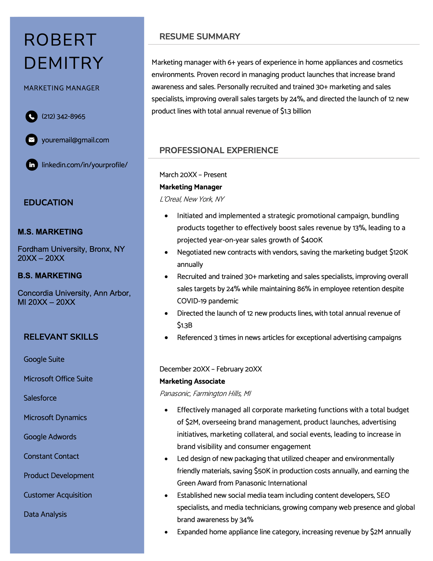 An example project manager resume showing leadership skills.