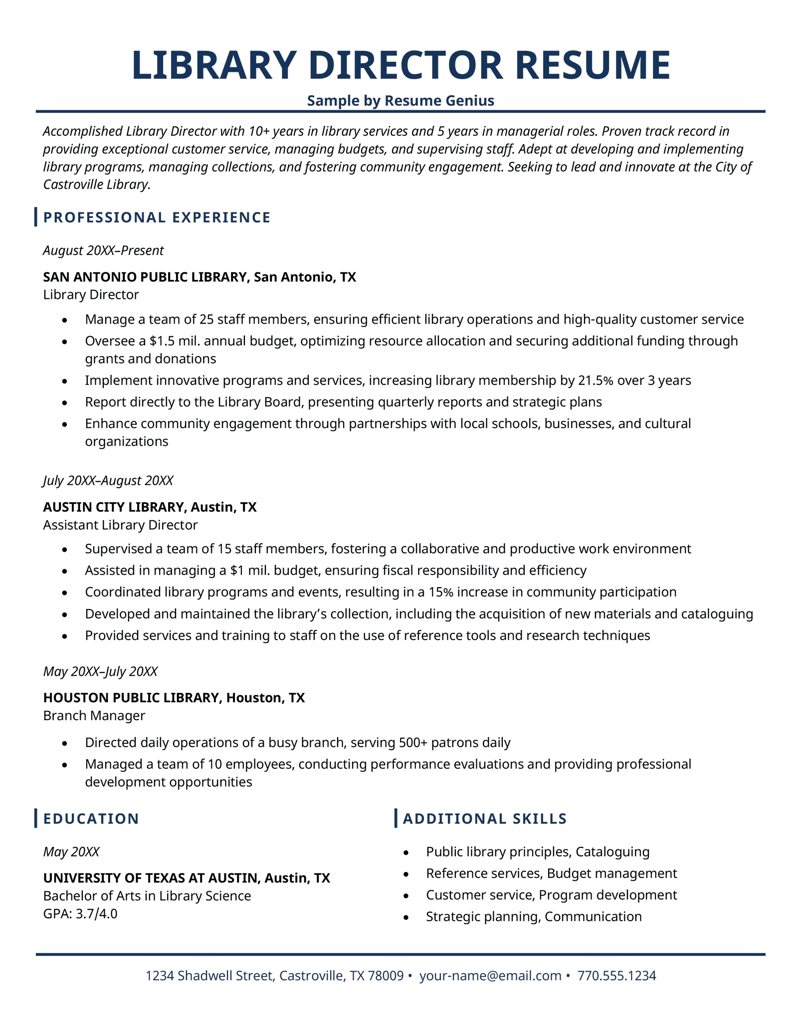 4 Librarian Resume Examples & Template for 2026