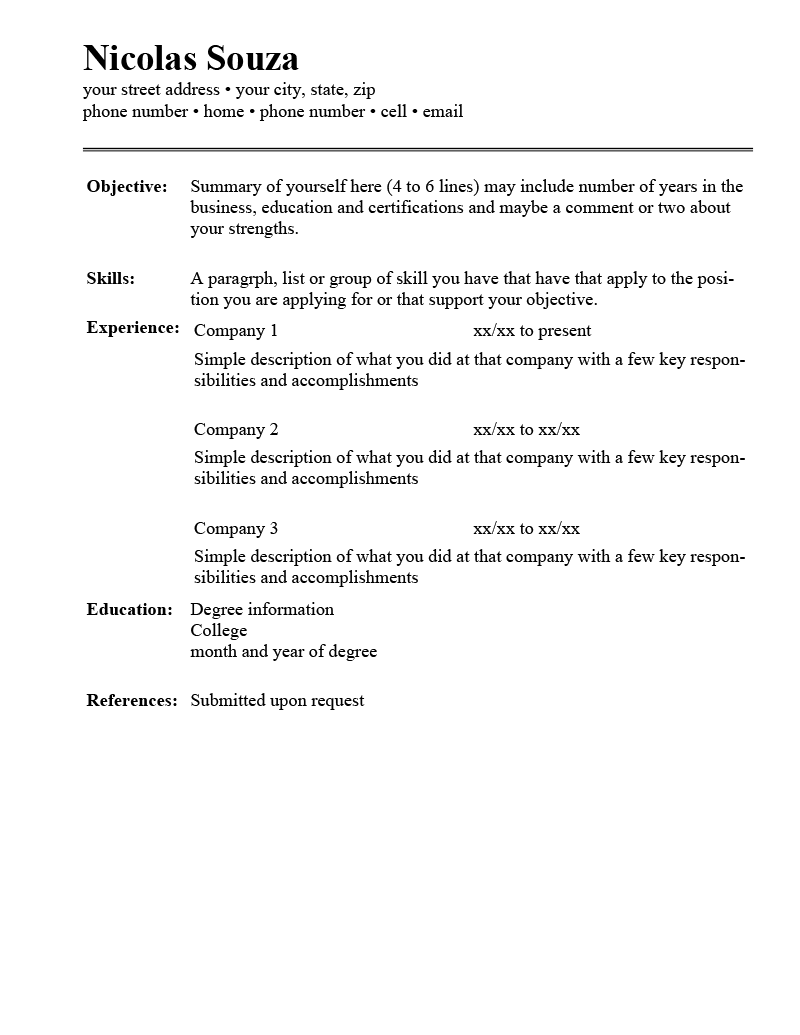 The Simple template for LibreOffice, which has a basic outline and indented body content instead of section dividers