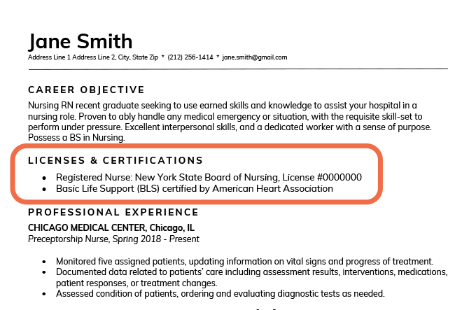 An example of certifications listed on a resume
