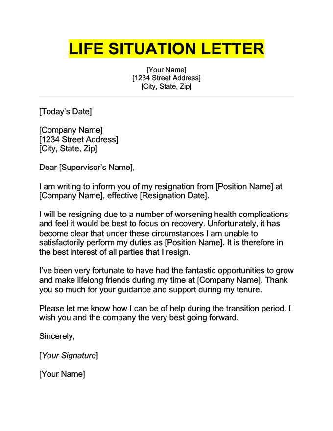 Immediate Resignation Letter Template No Notice LawDistrict 49 OFF   Life Situation Resignation Letter 