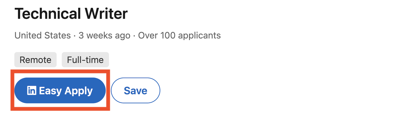 A LinkedIn screenshot showing where to click to apply for a job using their easy apply feature