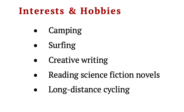 109 Hobbies and Interests Examples (for a Resume)