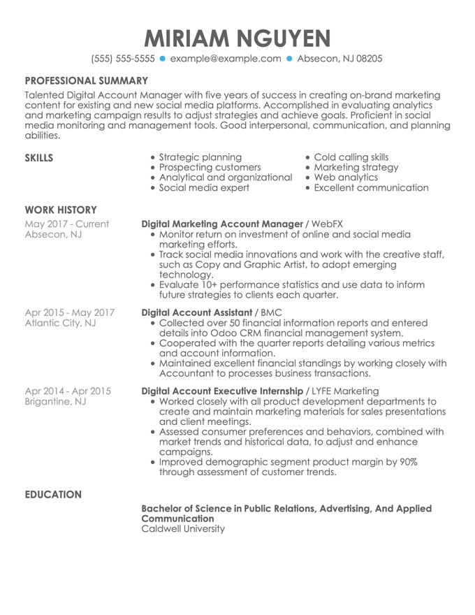 A black and white Livecareer resume