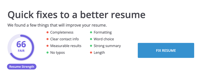 A screenshot showing a review of a resume built using Livecareer's resume builder