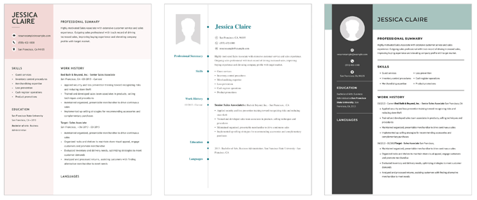 A screenshot of templates suggested by Livecareer's resume builder for an applicant with no experience