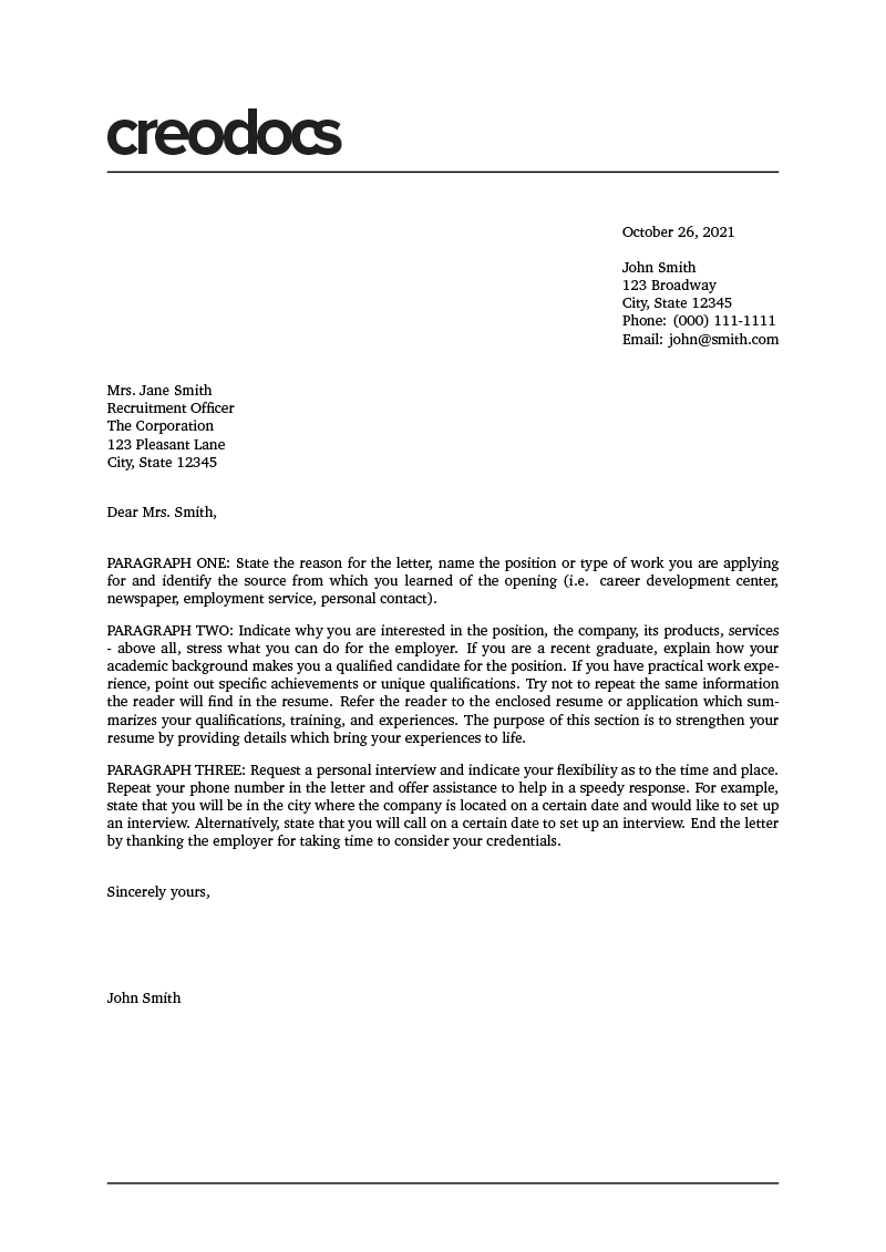 An image of the Long Lined LaTeX cover letter template