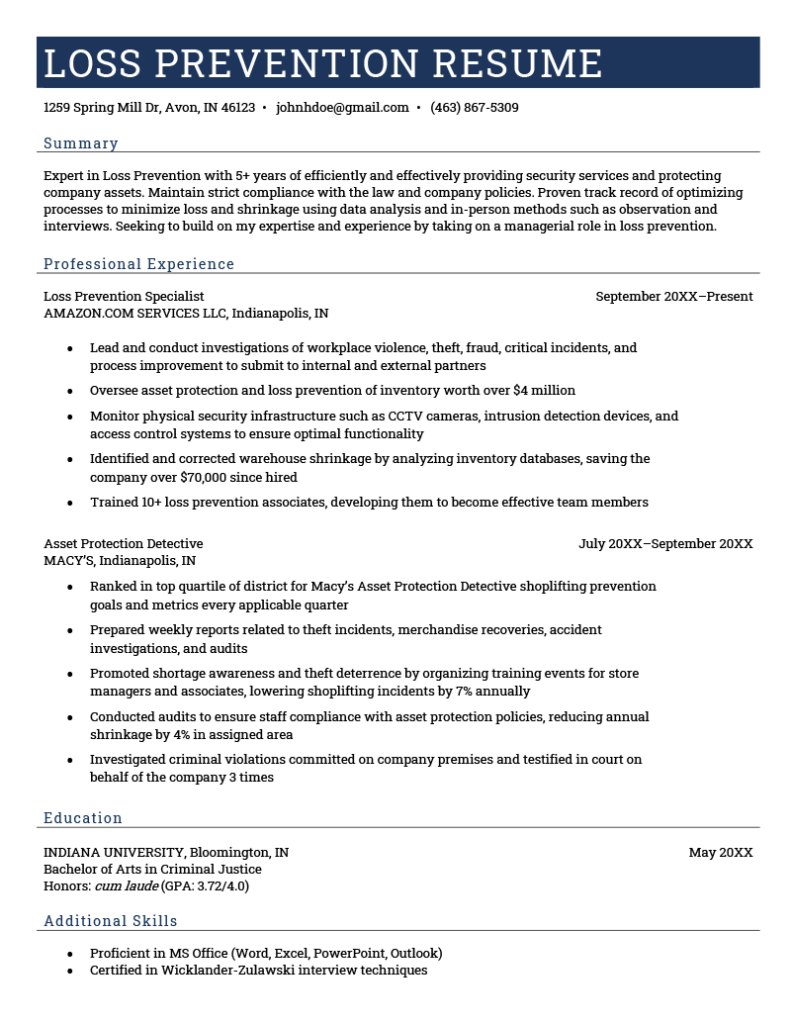 Loss Prevention Resume Sample & Template (Free Download)