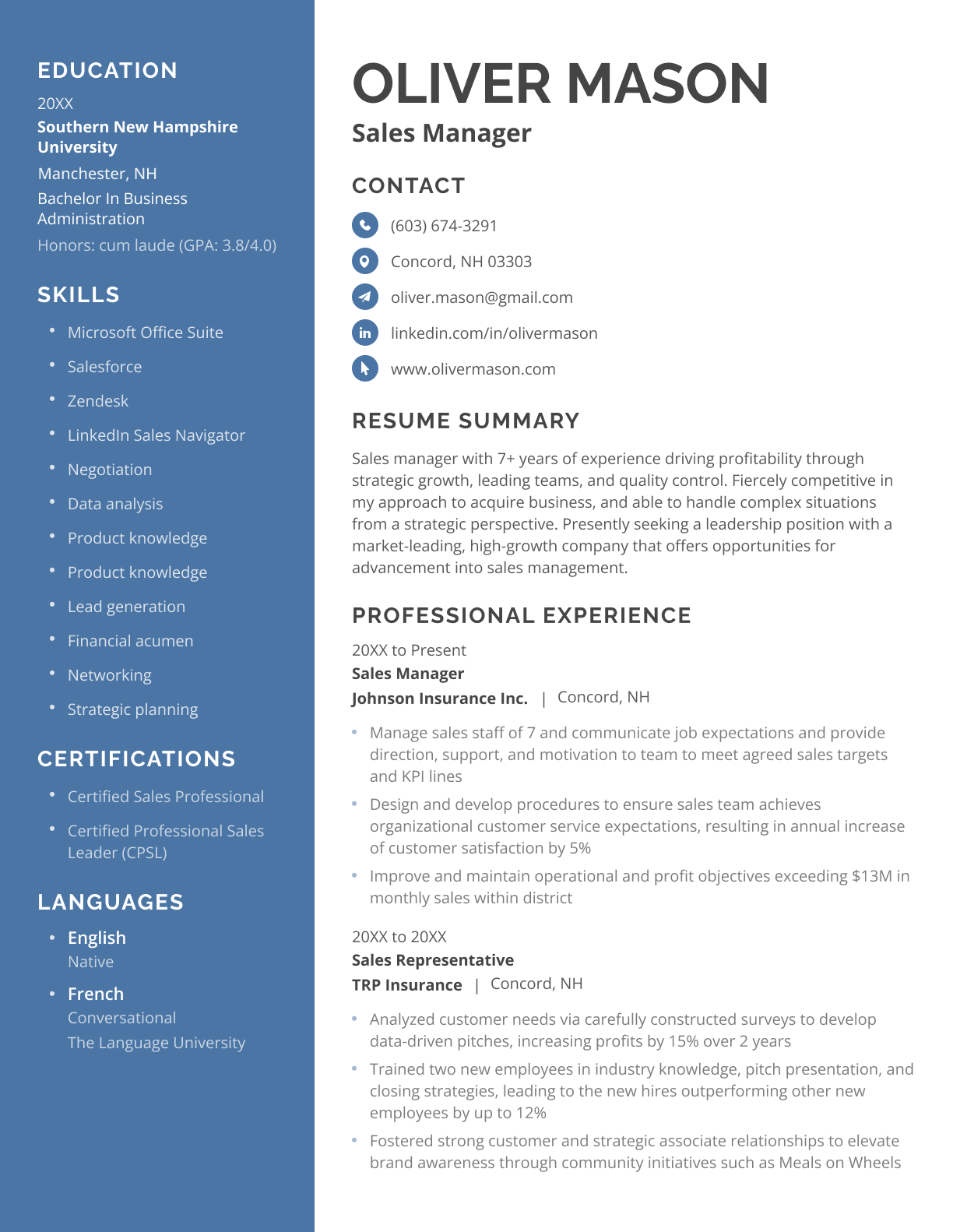 Magnate resume template in dark blue