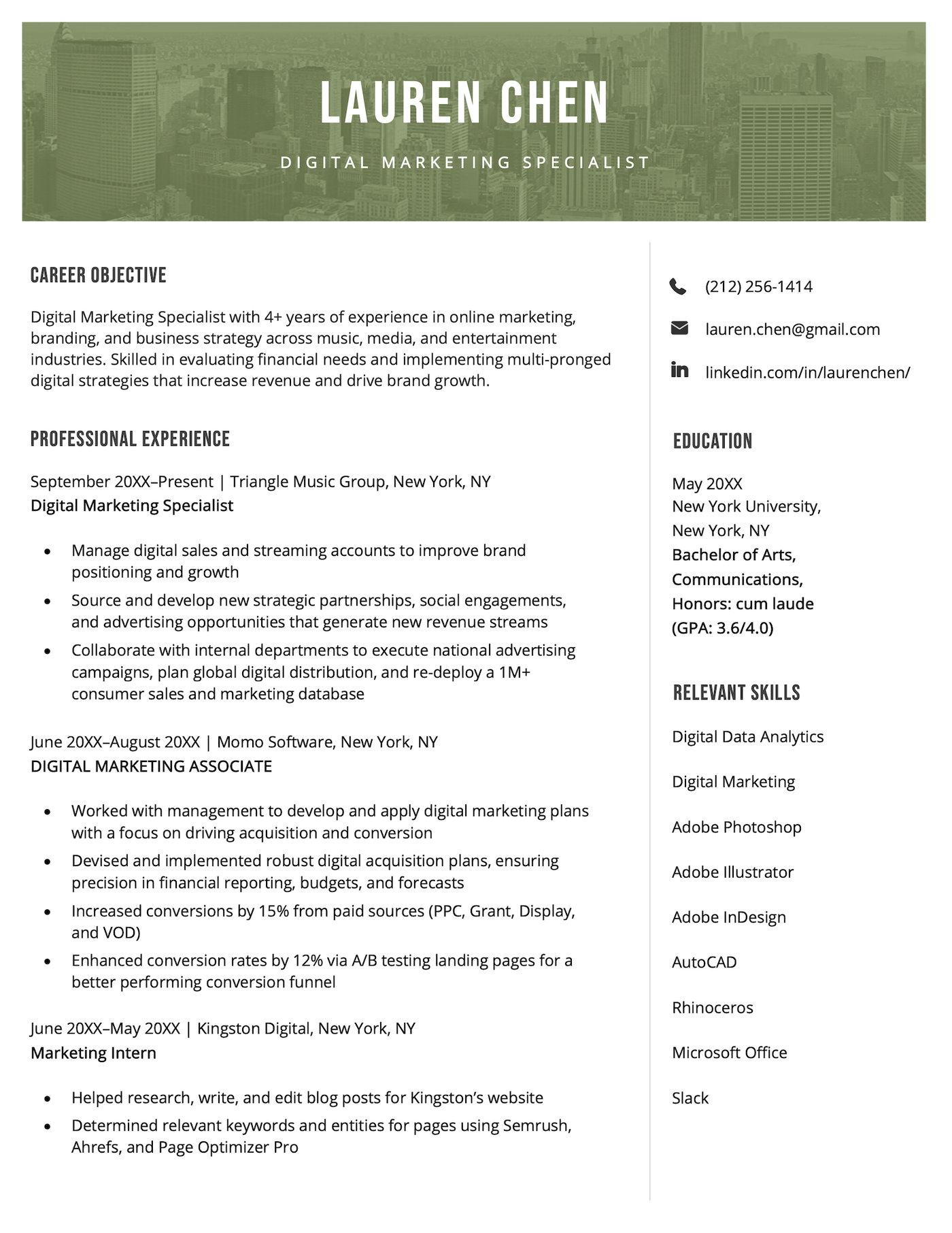 The Majestic PDF resume template.