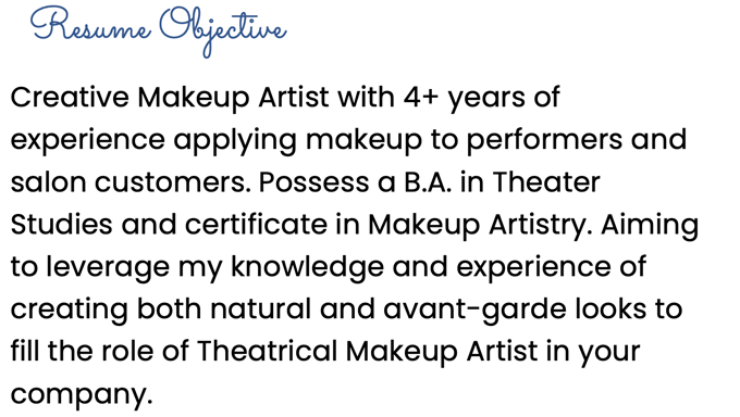 Example of a makeup artist resume objective