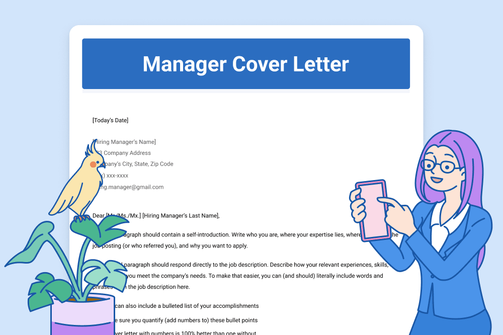 Picture of a cover letter for a manager position.