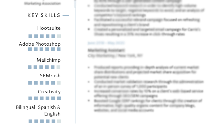 An example of a marketing assistant resume skills section
