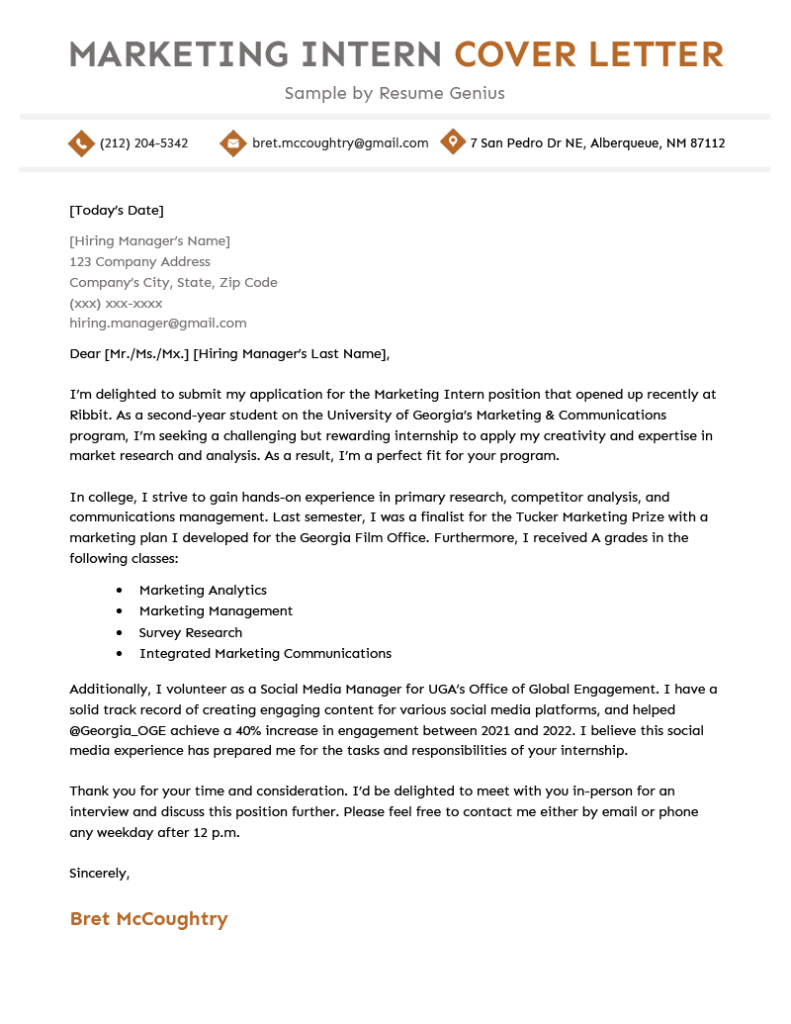 Marketing Intern Cover Letter - Examples, Template, & Tips