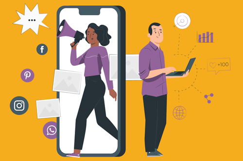 an illustration of a man and woman using different marketing skills