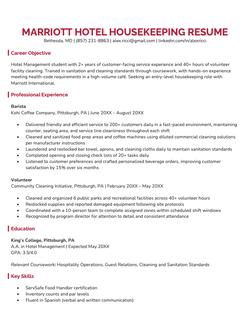 Marriott Housekeeping resume example and template (no experience version)