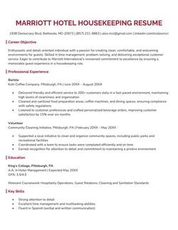 Marriott Housekeeping resume example and template (no experience version)