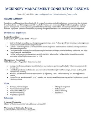 McKinsey management consultant resume example