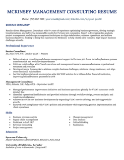 A McKinsey management consulting resume example.