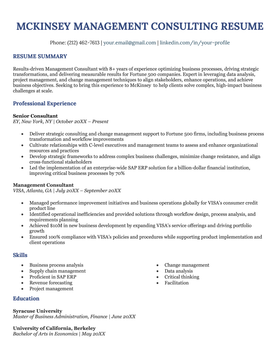 A McKinsey management consulting resume example.