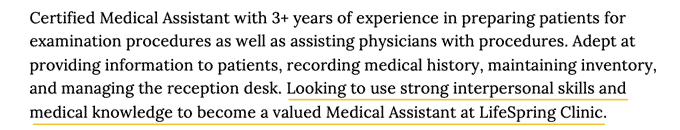 Example of goals in an objective for a medical assistant resume.