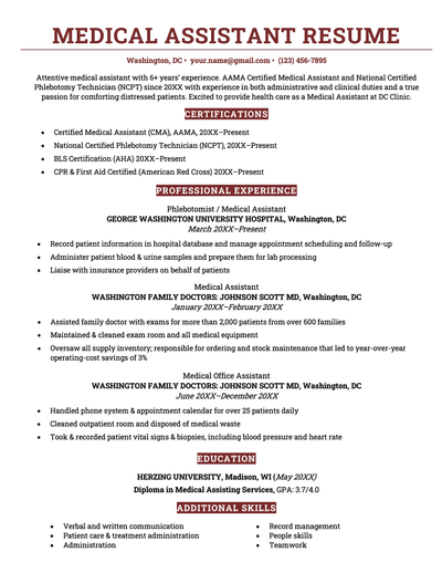 An image of a medical assistant resume example