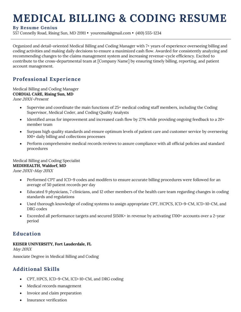 Medical Billing and Coding Resume - Skills & Free Download