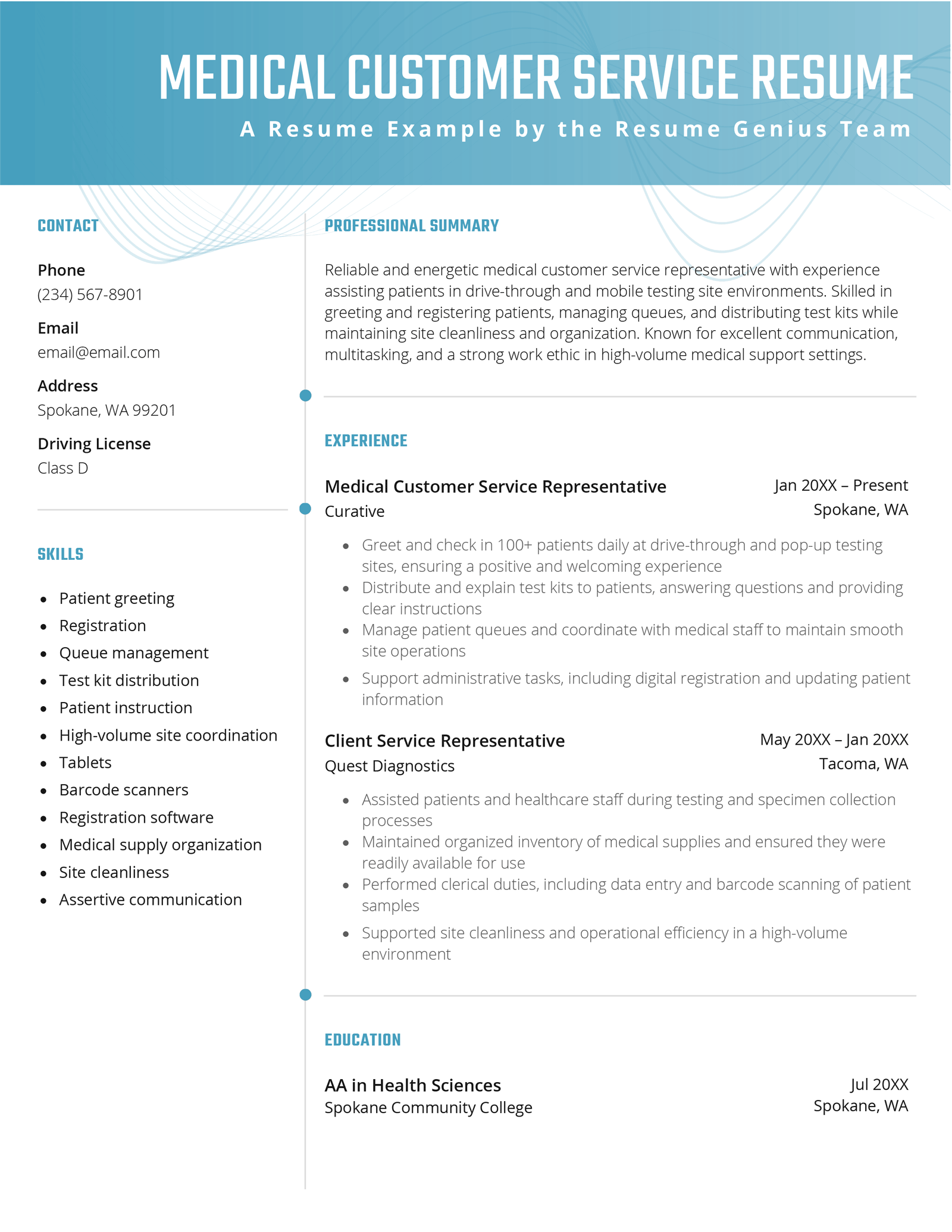 A medical customer service resume example.