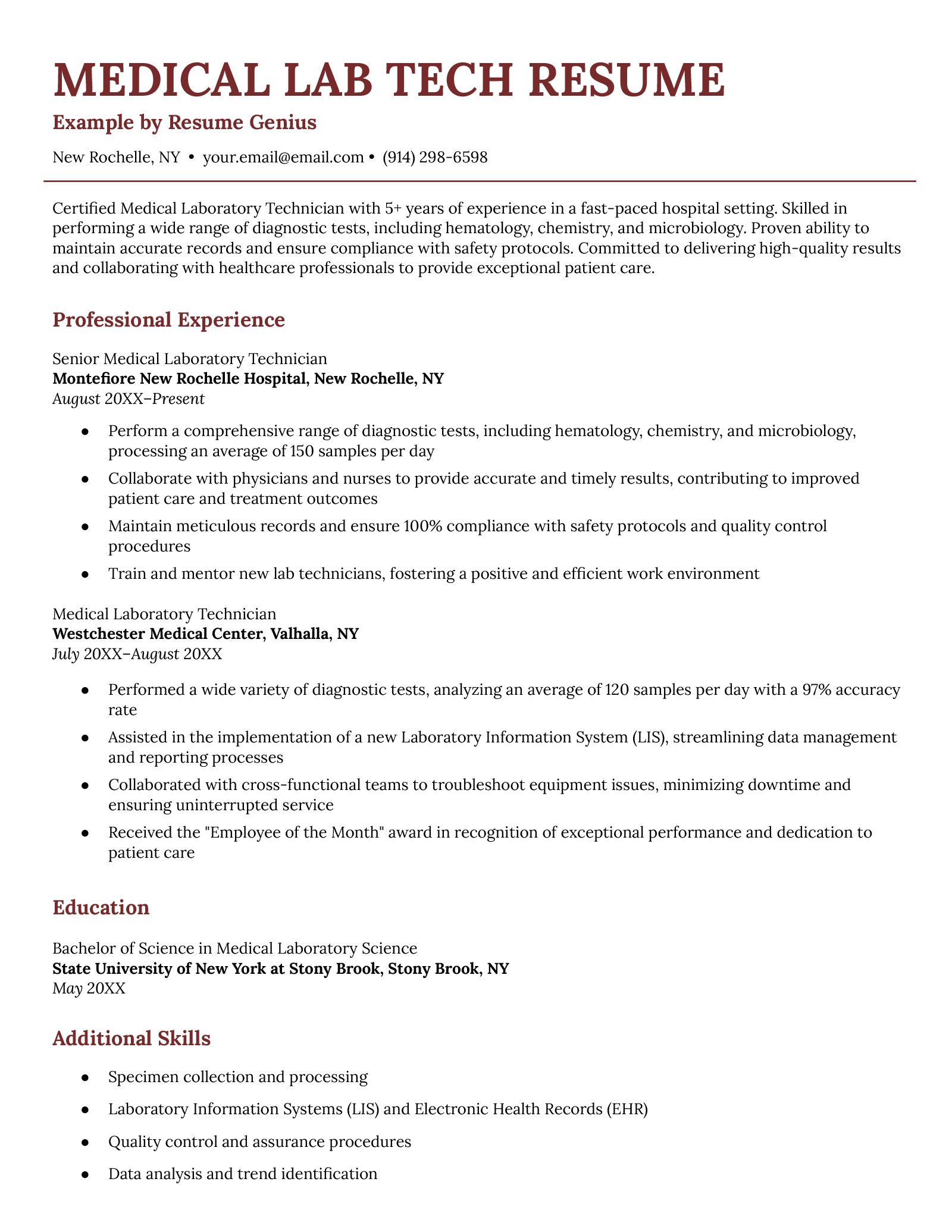 5 Lab Technician Resume Examples - Medical Lab Tech Resume Example Free Download 