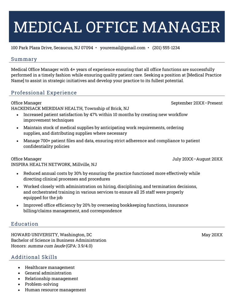 hospital front office manager resume