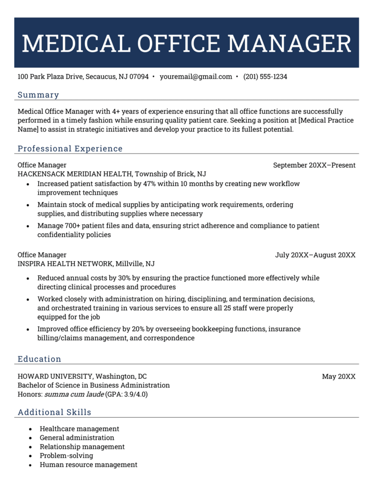 Medical Office Manager Resume Sample [Free Download]