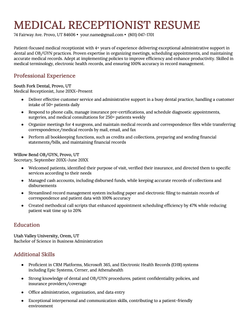 Medical Receptionist Resume Sample Template