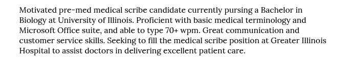 An example of a medical scribe resume objective