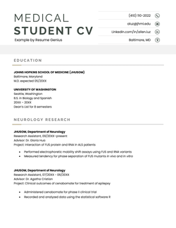 An example CV for a medical student.